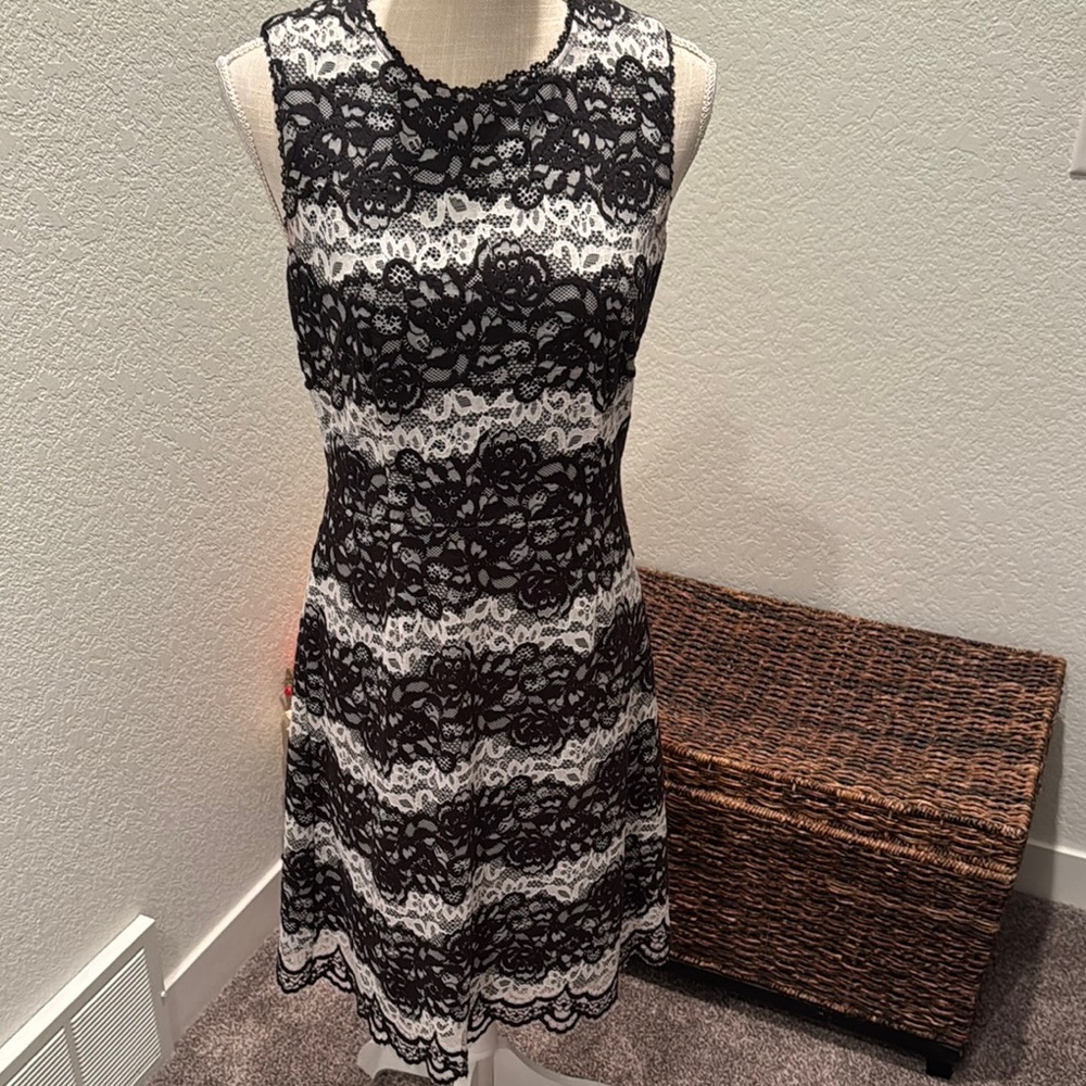 Elegant Black and White Lace Dress
